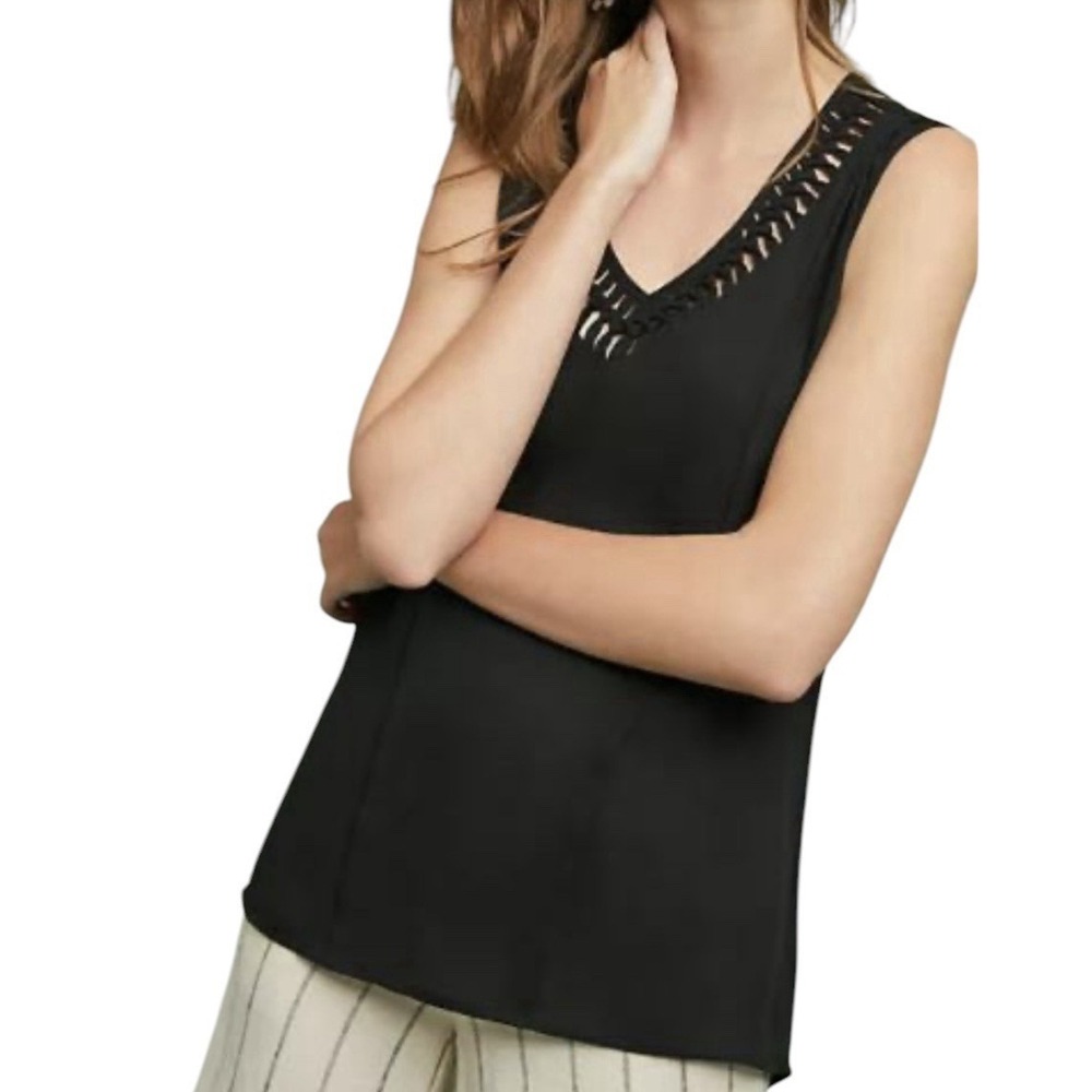Anthropologie Maeve La Vista Braided Tunic Tank Women Large Black Career Formal